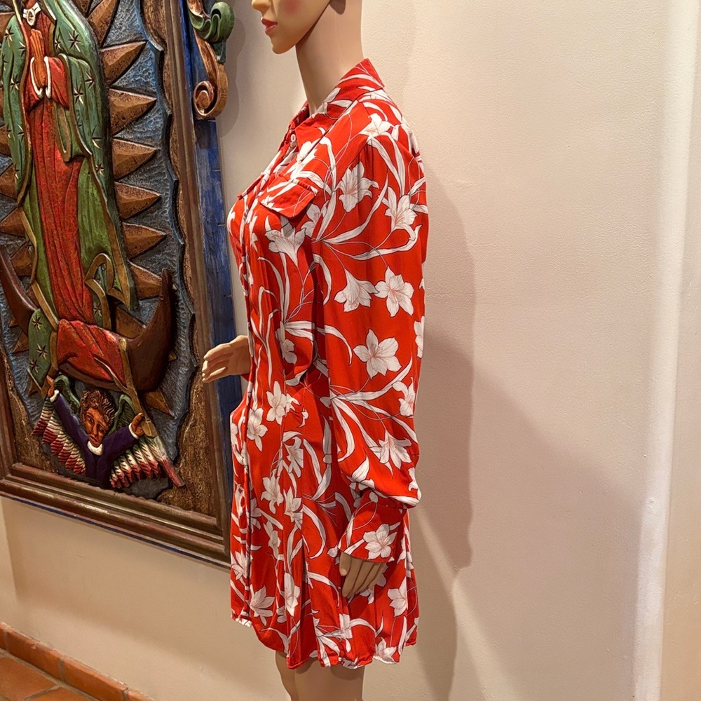 Reiss Size 2 Orange and White Floral Midi Dress